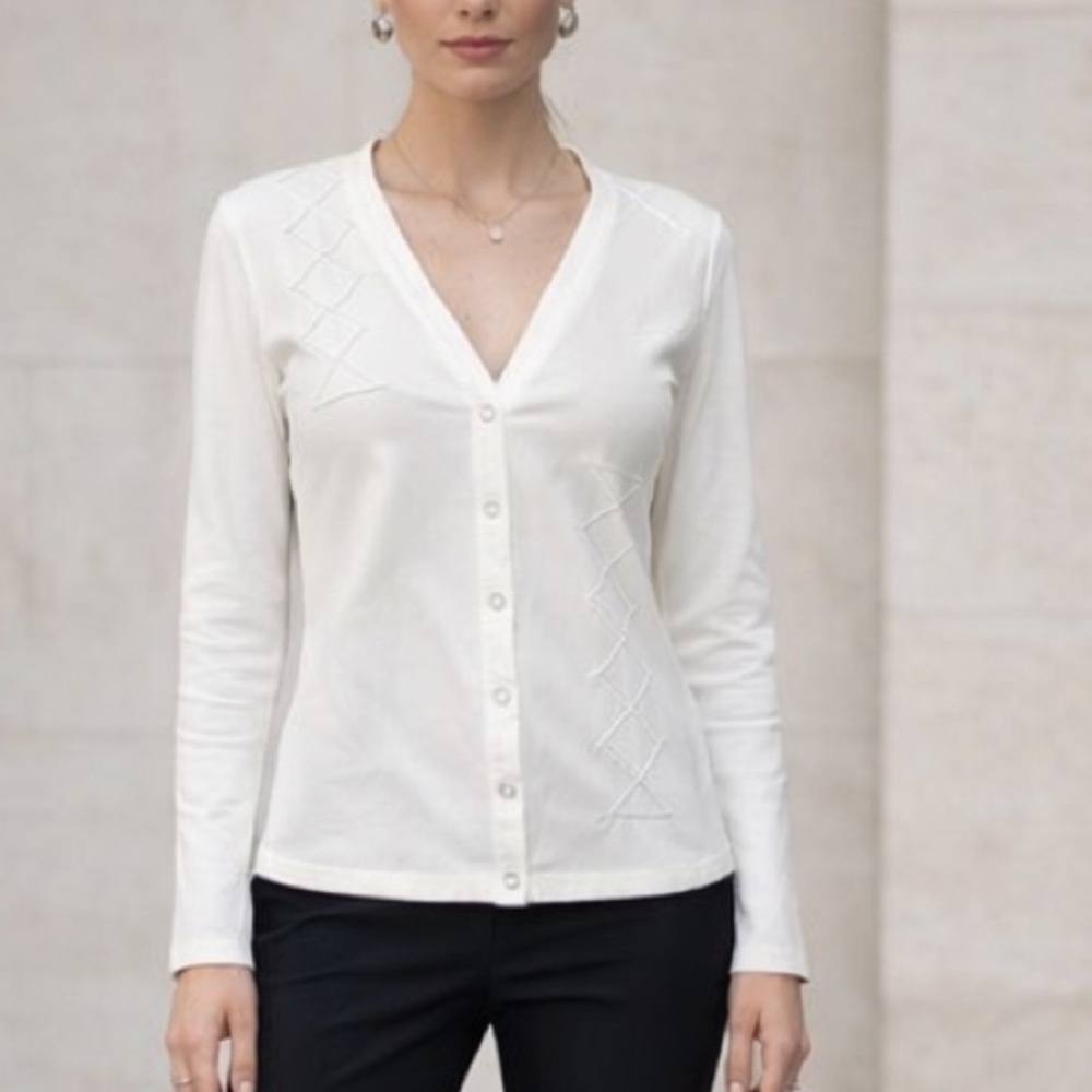 Anne Fontaine white stretch cardigan snap front Size 1 / XS